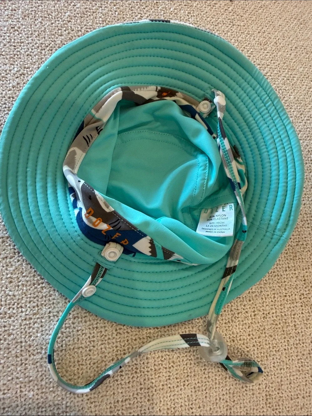 Kids Shark Print Sun Hat - Teal, Navy & Gray